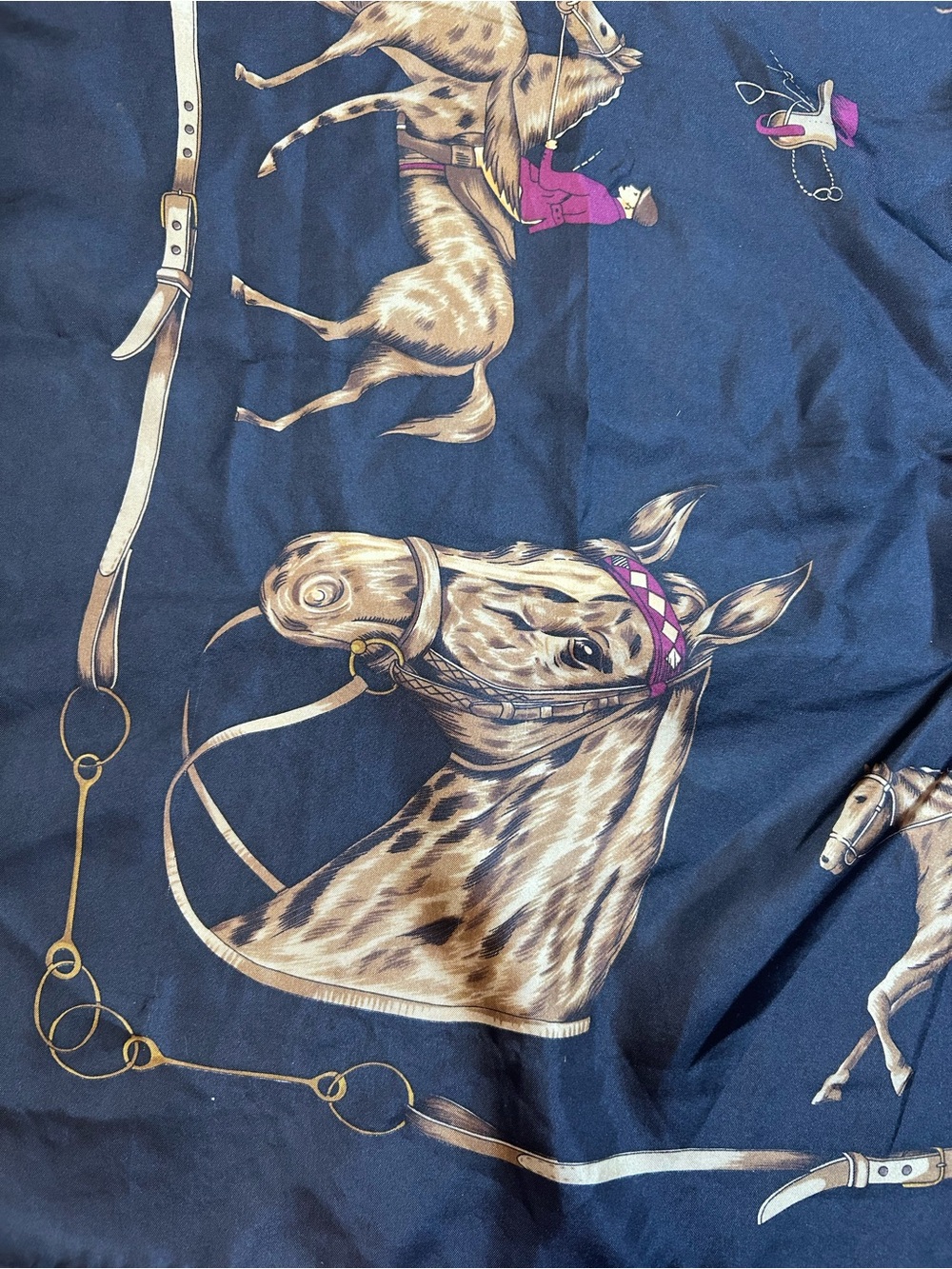 Ralph Lauren silk equestrian scarf horses oversized old money preppy head cover - Picture 3 of 6